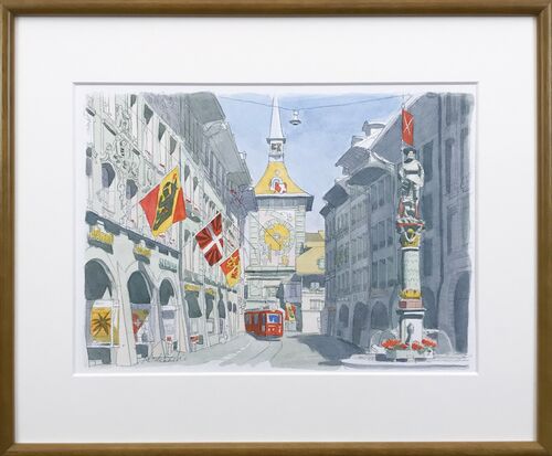 水彩で描く風景画『スイス　ベルン旧市街』