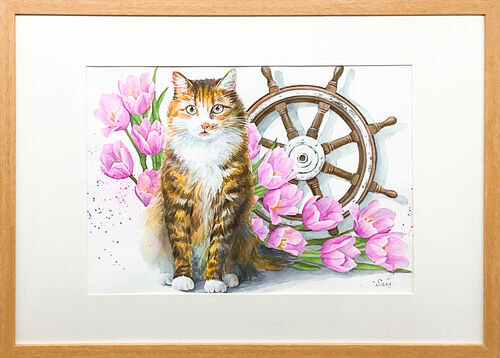 猫と花と船の舵