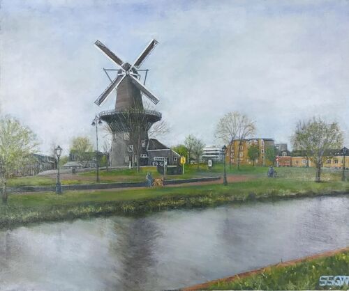 冬のオランダ　風車の見える風景