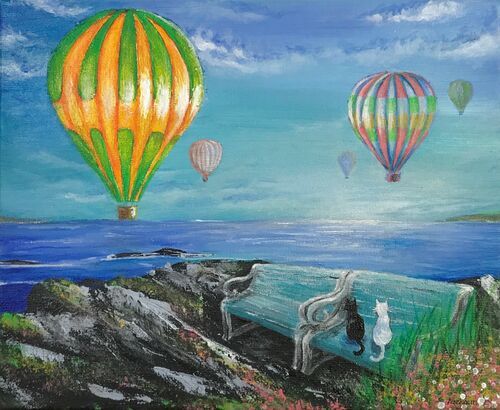 気球と海