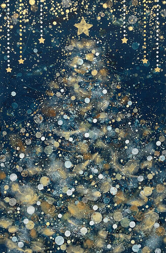 クリスマスツリー雪と星の夜M25号