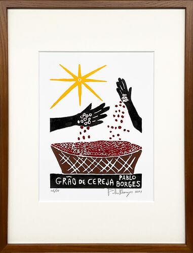 Pablo Borges パブロ・ボルジェス 木版画 S【Grão de Cereja】コーヒーチェリーの収穫